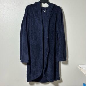 Aerie Women Navy Blue Plush Sherpa Hooded Wrap Robe size L/XL